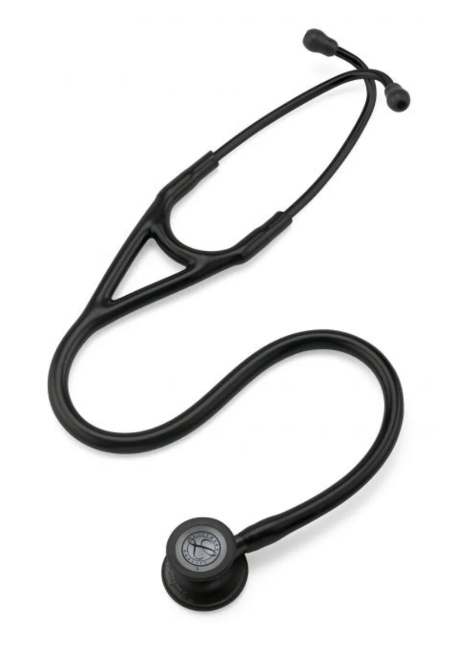 Black stethoscope on white background
